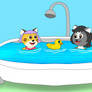 Clawwie and Serenata in the Bath Tub