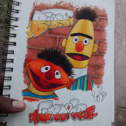 Ernie and Bert outside drawing