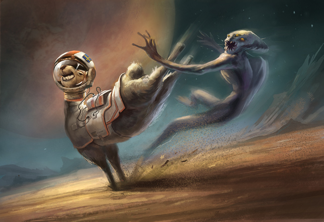 Space Llama Kicking Alien Butt!