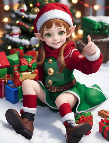 Elf girl and Christmas gifts