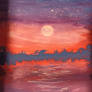 Sunset with moon - gouache
