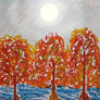 Autumn evening - oil pastel mixed media