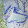 Rabbit and winter wonderland - watercolour 