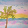 Palm and sunset - watercolour painting