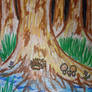Hedgehog in forest - color pencils