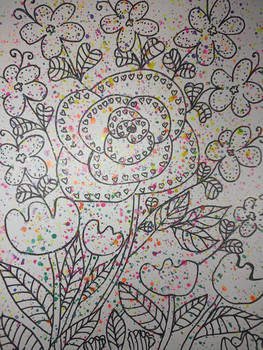 Spring flowers - black pen and watercolour