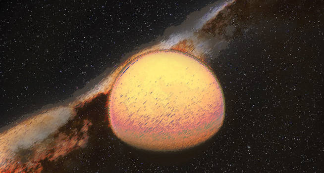 Yellow planet in cosmos