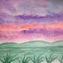 Sunset landscape - watercolour