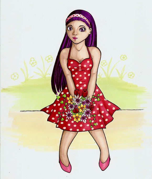 Spring flowers and a polka dotted dress