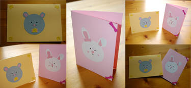 Cute Rabbit + Mouse Blank Handmade Papercut Cards