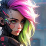 Cybernetic punk with neoncolor hair