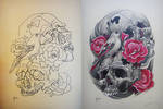 Tattoo design -  Skulls, bird and roses