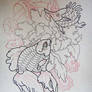 Tattoo design lineart - Gold fish and peony