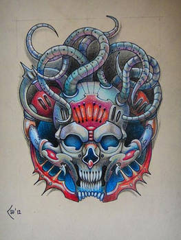 Tattoo design - Biomechanical skull commission