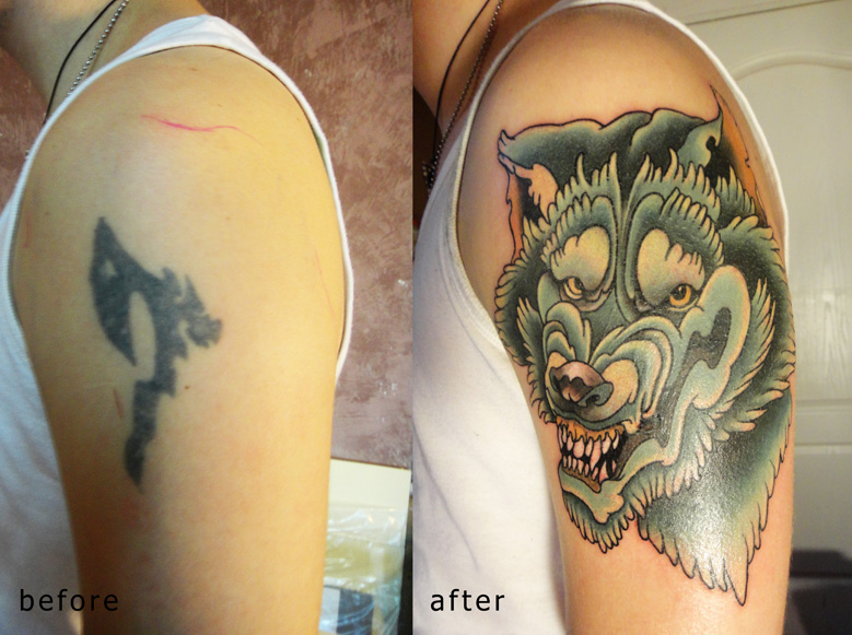 cover up tattoo Wolf