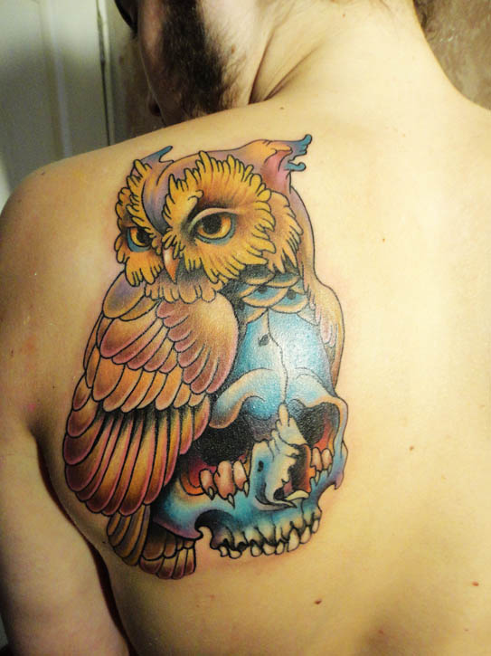 Tattoo - Owl and skull