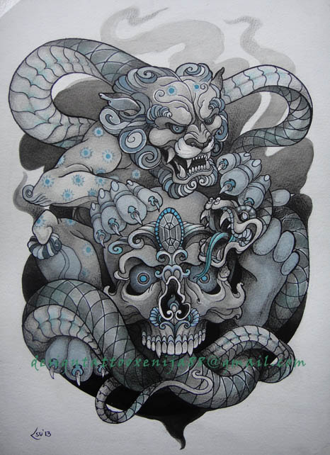 Foo Dog, Skull and snake