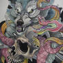 Tattoo design - Wolf, snake, skull