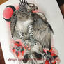 Tattoo Design - Harpia, Skull and flowers
