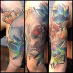 Tattoo - skull and lotus flowers