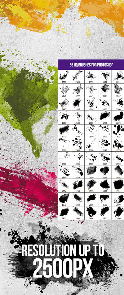 55 Splatters, Smudges, Splashes Photoshop Brushes