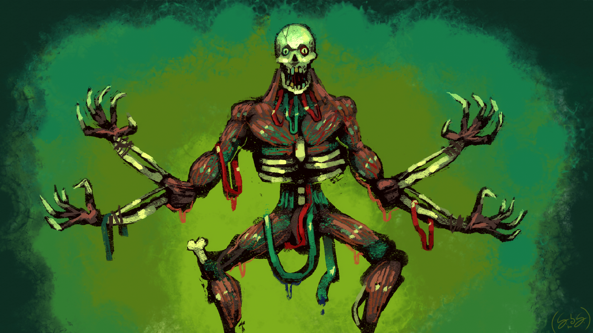 Miscevious Skeleton Muscle Mess: a horror skeleton by MisterFeelgood on DeviantArt
