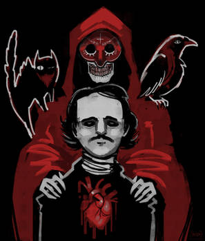 Edgar Allan Poe: Black ink on red parchment