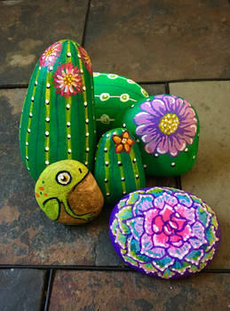 Froggy, cactus, and succulent rock art