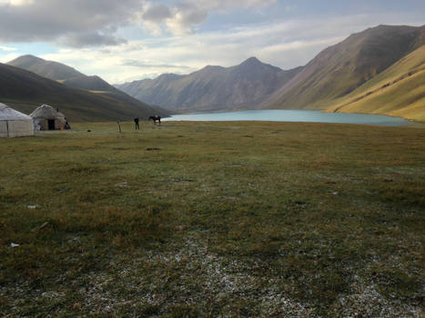 Lake Tent Man and Horse