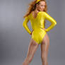 Hot woman in yellow leotard and pantyhose