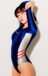 Hot japanese girl in silver blue swimsuit 2