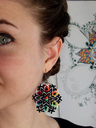 Rainbow Mandala Earrings - Multicolor Macrame Knot