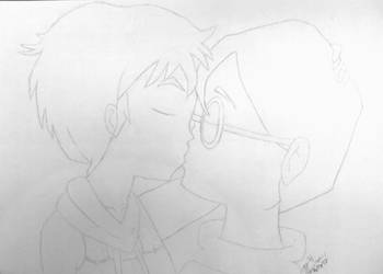 Aelita x Jeremie Passionate Kiss - Line Art by GoddessZenith