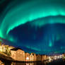 Northern lights over Trondheim city