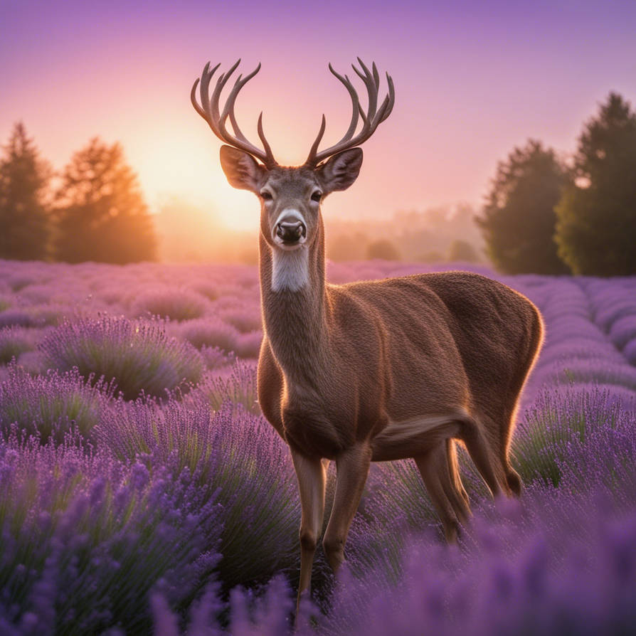 The Rising Deer Deer In A Field Of Lavender With Sun Rising by judgedred68 on DeviantArt