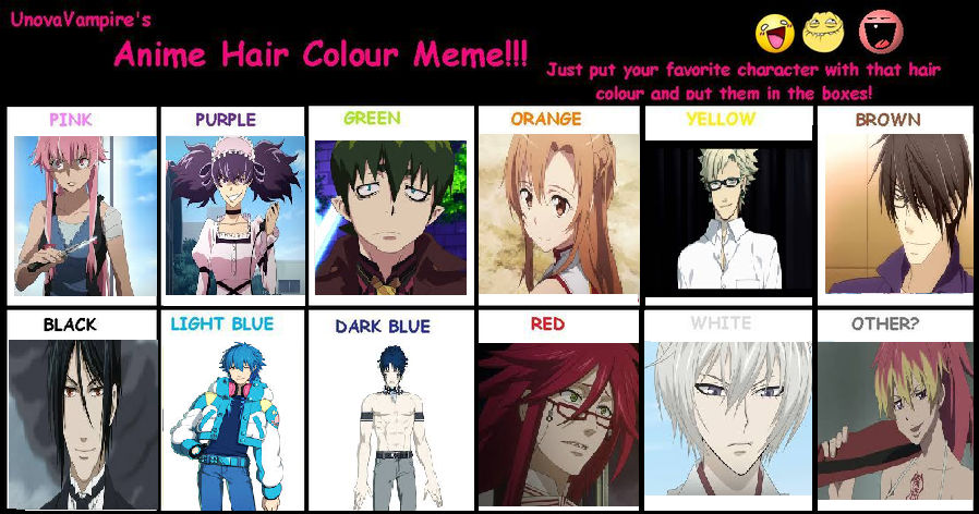 Anime Hair Color Meme (Girls) by StellarFairy on DeviantArt