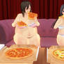 Maya-chan and Mimori-san challenge pizza gluttony1