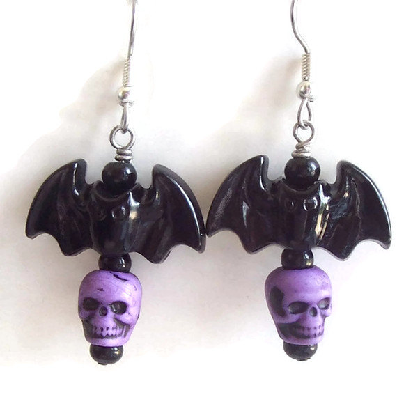 Bat Earrings with Skulls