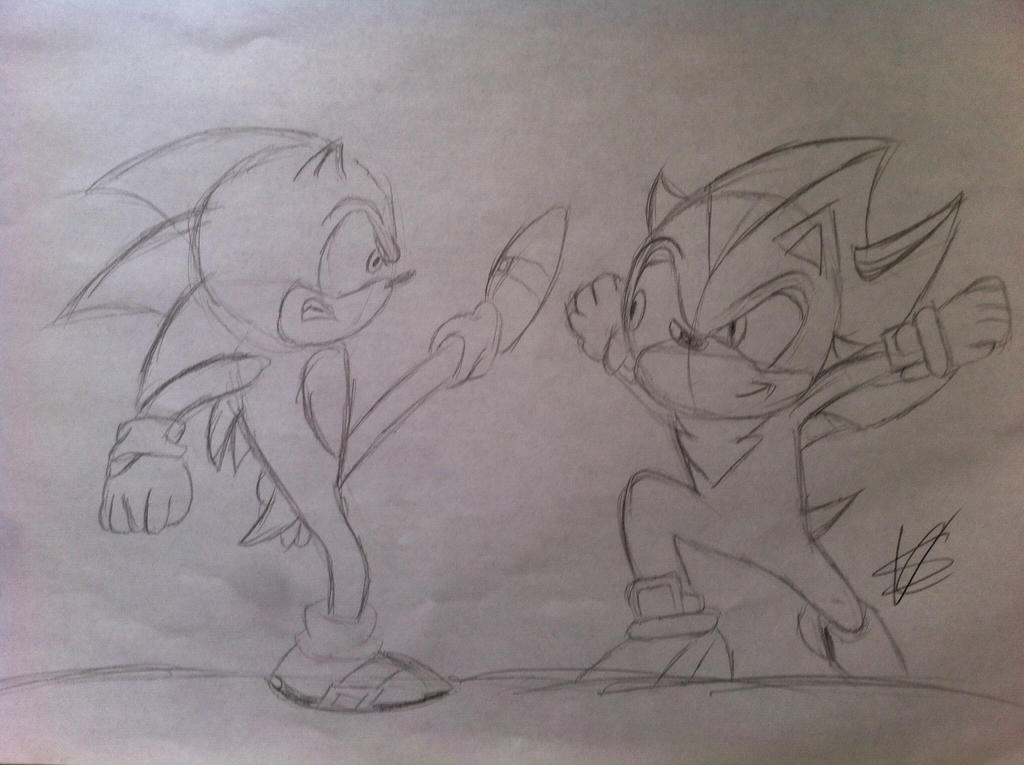 Sonic VS. Shadow-Sonic X style (raw sketch) by Ms-Maggie on DeviantArt