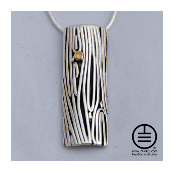 Tree Bark Pendant with Yellow Sapphire