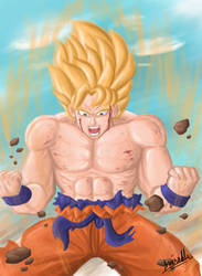 Goku Super Saiyan Ki Charge by toonager