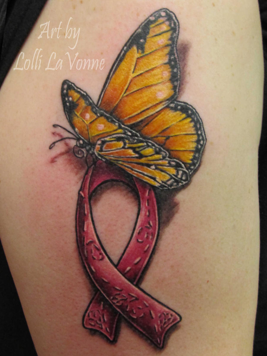 Cancer ribbon with butterfly