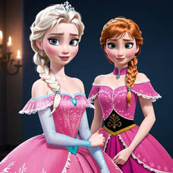 Elsa and Anna looking gorgeous in pink