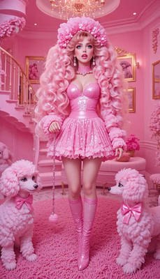 Pink lady and her pink poodles