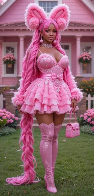 Fluffy pink bunny lady