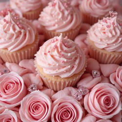 Pink vegan cupcakes and roses