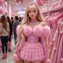 Fluffy pink princess shopping