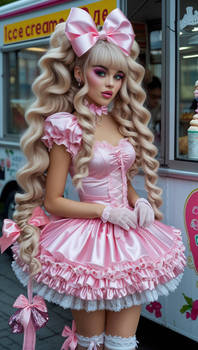 Dolly getting ice cream from an ice cream truck