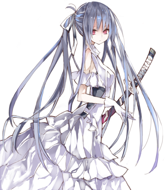 Anime girl, white hair, samurai