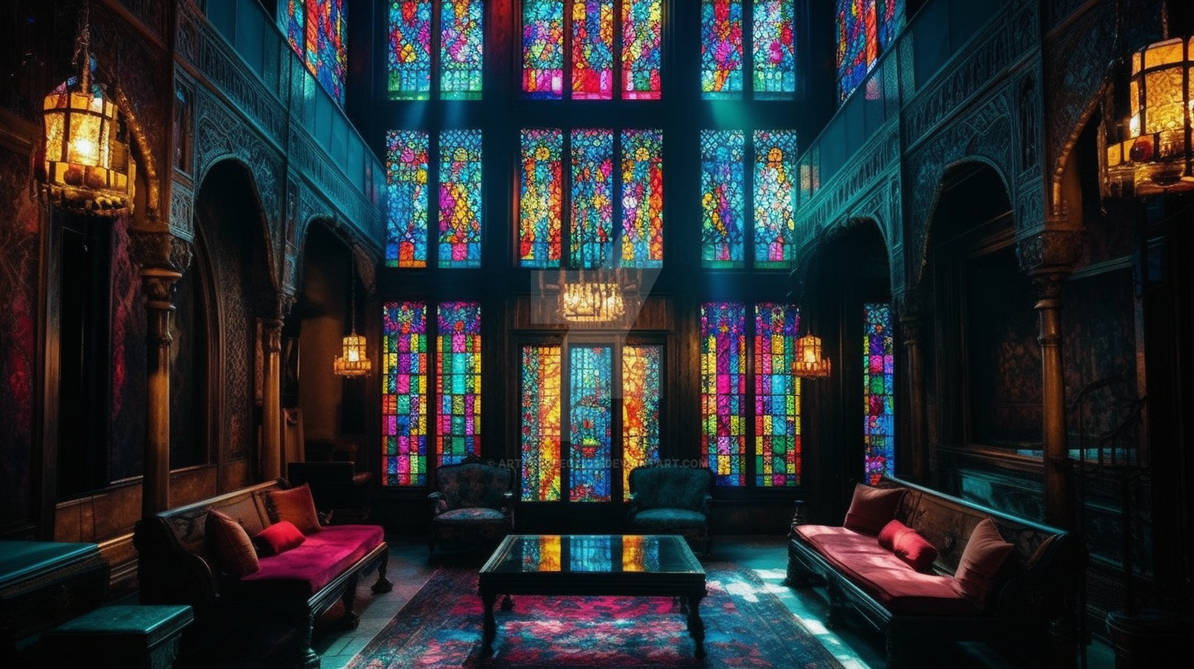 Stained Glass Structure Magnificent Building with Colorful Stained Glass W by Art--Perfection ...